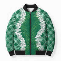 Hawaii Aloha Plumeria Lei Green Palaka Bomber Puffer Jacket LT7 Unisex Green - Polynesian Pride