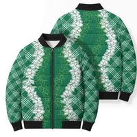 Hawaii Aloha Plumeria Lei Green Palaka Bomber Puffer Jacket LT7 - Polynesian Pride