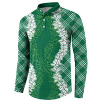 Hawaii Aloha Plumeria Lei Green Palaka Button Sweatshirt LT7 - Polynesian Pride