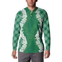 Hawaii Aloha Plumeria Lei Green Palaka Button Sweatshirt LT7 - Polynesian Pride