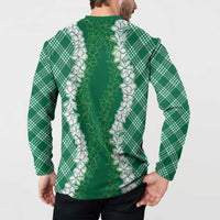 Hawaii Aloha Plumeria Lei Green Palaka Button Sweatshirt LT7 - Polynesian Pride