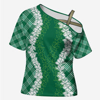 Hawaii Aloha Plumeria Lei Green Palaka Cross Shoulder Shirt LT7 Female Green - Polynesian Pride