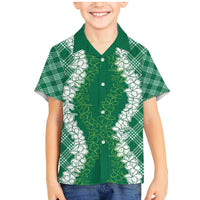 Hawaii Aloha Plumeria Lei Green Palaka Family Matching Mermaid Dress and Hawaiian Shirt - Polynesian Pride