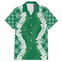 Hawaii Aloha Plumeria Lei Green Palaka Family Matching Puletasi and Hawaiian Shirt - Polynesian Pride