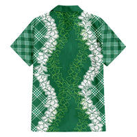 Hawaii Aloha Plumeria Lei Green Palaka Family Matching Short Sleeve Bodycon Dress and Hawaiian Shirt - Polynesian Pride