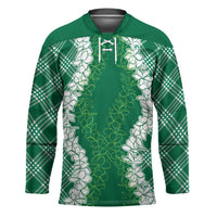 Hawaii Aloha Plumeria Lei Green Palaka Hockey Jersey - Polynesian Pride
