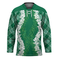 Hawaii Aloha Plumeria Lei Green Palaka Hockey Jersey LT7 Unisex Green - Polynesian Pride