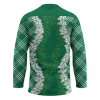 Hawaii Aloha Plumeria Lei Green Palaka Hockey Jersey LT7 - Polynesian Pride