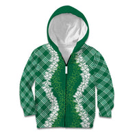 Hawaii Aloha Plumeria Lei Green Palaka Kid Hoodie - Polynesian Pride