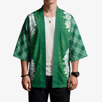 Hawaii Aloha Plumeria Lei Green Palaka Kimono LT7 - Polynesian Pride