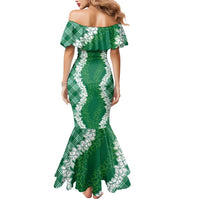 Hawaii Aloha Plumeria Lei Green Palaka Mermaid Dress - Polynesian Pride