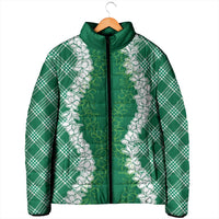 Hawaii Aloha Plumeria Lei Green Palaka Padded Jacket LT7 - Polynesian Pride