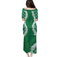 Hawaii Aloha Plumeria Lei Green Palaka Puletasi - Polynesian Pride