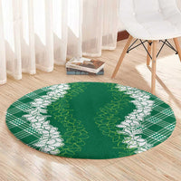 Hawaii Aloha Plumeria Lei Green Palaka Round Carpet - Polynesian Pride