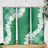 Hawaii Aloha Plumeria Lei Green Palaka Skinny Tumbler - Polynesian Pride