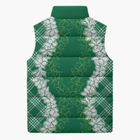 Hawaii Aloha Plumeria Lei Green Palaka Sleeveless Puffer Jacket LT7 - Polynesian Pride