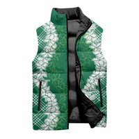 Hawaii Aloha Plumeria Lei Green Palaka Sleeveless Puffer Jacket LT7 - Polynesian Pride
