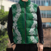 Hawaii Aloha Plumeria Lei Green Palaka Sleeveless Puffer Jacket LT7 - Polynesian Pride