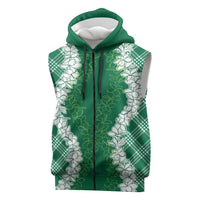Hawaii Aloha Plumeria Lei Green Palaka Sleeveless Zip Hoodie LT7 Green - Polynesian Pride