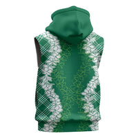 Hawaii Aloha Plumeria Lei Green Palaka Sleeveless Zip Hoodie LT7 - Polynesian Pride