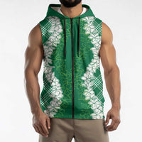 Hawaii Aloha Plumeria Lei Green Palaka Sleeveless Zip Hoodie LT7 - Polynesian Pride