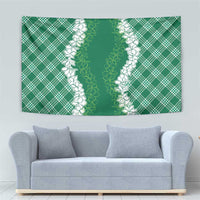 Hawaii Aloha Plumeria Lei Green Palaka Tapestry - Polynesian Pride