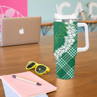 Hawaii Aloha Plumeria Lei Green Palaka Tumbler With Handle - Polynesian Pride