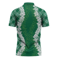Hawaii Aloha Plumeria Lei Green Palaka Zipper Polo Shirt LT7 - Polynesian Pride