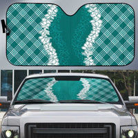 Hawaii Aloha Plumeria Lei Teal Palaka Auto Sun Shade - Polynesian Pride