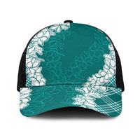 Hawaii Aloha Plumeria Lei Teal Palaka Baseball Net Cap LT7 One Size Black Teal - Polynesian Pride