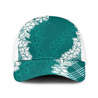Hawaii Aloha Plumeria Lei Teal Palaka Baseball Net Cap LT7 One Size White Teal - Polynesian Pride