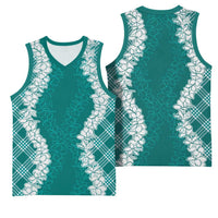 Hawaii Aloha Plumeria Lei Teal Palaka Basketball Jersey LT7 - Polynesian Pride