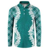 Hawaii Aloha Plumeria Lei Teal Palaka Button Sweatshirt LT7 Teal - Polynesian Pride