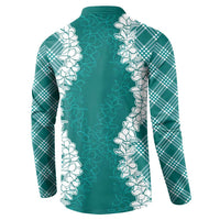 Hawaii Aloha Plumeria Lei Teal Palaka Button Sweatshirt LT7 - Polynesian Pride
