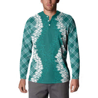 Hawaii Aloha Plumeria Lei Teal Palaka Button Sweatshirt LT7 - Polynesian Pride