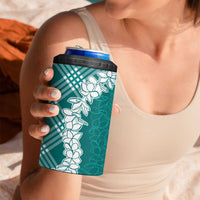 Hawaii Aloha Plumeria Lei Teal Palaka 4 in 1 Can Cooler Tumbler - Polynesian Pride