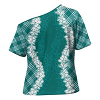 Hawaii Aloha Plumeria Lei Teal Palaka Cross Shoulder Shirt LT7 - Polynesian Pride