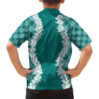 Hawaii Aloha Plumeria Lei Teal Palaka Family Matching Puletasi and Hawaiian Shirt - Polynesian Pride