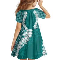 Hawaii Aloha Plumeria Lei Teal Palaka Family Matching Puletasi and Hawaiian Shirt - Polynesian Pride