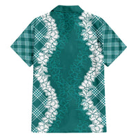 Hawaii Aloha Plumeria Lei Teal Palaka Family Matching Puletasi and Hawaiian Shirt - Polynesian Pride