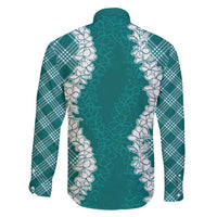 Hawaii Aloha Plumeria Lei Teal Palaka Family Matching Puletasi and Hawaiian Shirt - Polynesian Pride