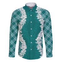 Hawaii Aloha Plumeria Lei Teal Palaka Family Matching Summer Maxi Dress and Hawaiian Shirt - Polynesian Pride