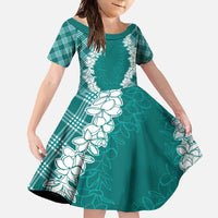 Hawaii Aloha Plumeria Lei Teal Palaka Family Matching Tank Maxi Dress and Hawaiian Shirt - Polynesian Pride