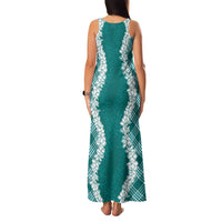 Hawaii Aloha Plumeria Lei Teal Palaka Family Matching Tank Maxi Dress and Hawaiian Shirt - Polynesian Pride