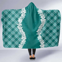 Hawaii Aloha Plumeria Lei Teal Palaka Hooded Blanket - Polynesian Pride