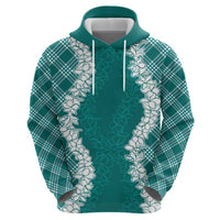 Hawaii Aloha Plumeria Lei Teal Palaka Hoodie - Polynesian Pride