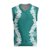 Hawaii Aloha Plumeria Lei Teal Palaka Christmas Knitted V-Neck Vest LT7 Teal - Polynesian Pride