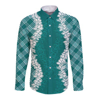 Hawaii Aloha Plumeria Lei Teal Palaka Long Sleeve Button Shirt LT7 Unisex Teal - Polynesian Pride
