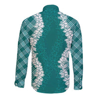 Hawaii Aloha Plumeria Lei Teal Palaka Long Sleeve Button Shirt LT7 - Polynesian Pride
