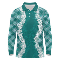 Hawaii Aloha Plumeria Lei Teal Palaka Long Sleeve Polo Shirt LT7 Teal - Polynesian Pride